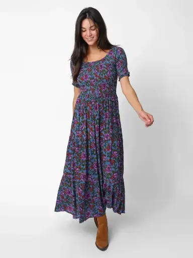 [LHDRS003420] Vestido Daisy M azul con ruches y manguitas