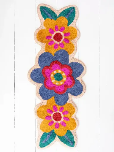 [BMAT000042] Alfombra camino Flores azules bordadas