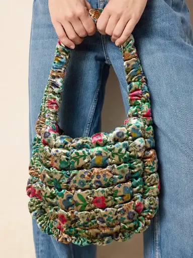 [BAG000230] Cartera bolso acolchado Azul Floreado Reversible