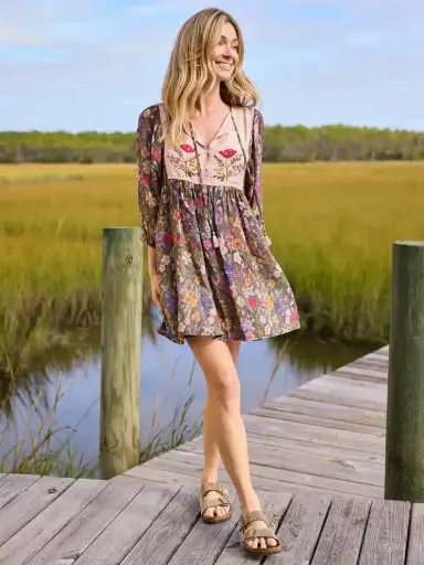 [LHDRS003858] Vestido Rosa bordado M Flores del Campo