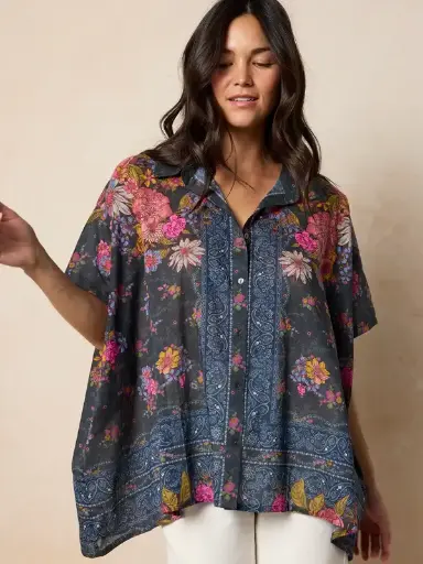 [TOP002534] Blusa Kelly One Size Button Down Verde Teal