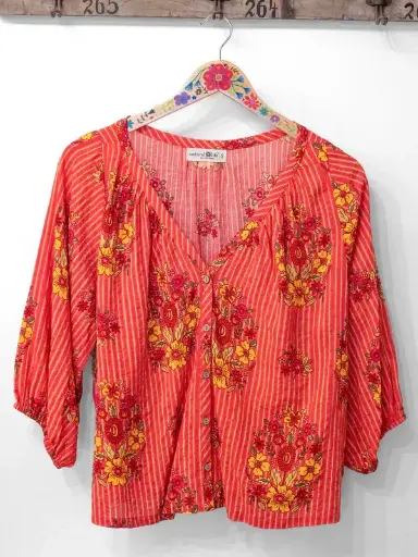 [TOP002888] Blusa M Jaipur de rallas Mandarina