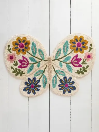 [BMAT000039] Alfombra para baño o habitación Mariposa Bordada Flores
