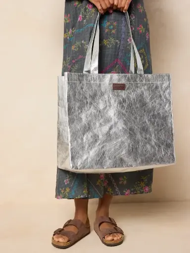 [BAG516] Cartera Hecha de Papel Reciclado Plateada