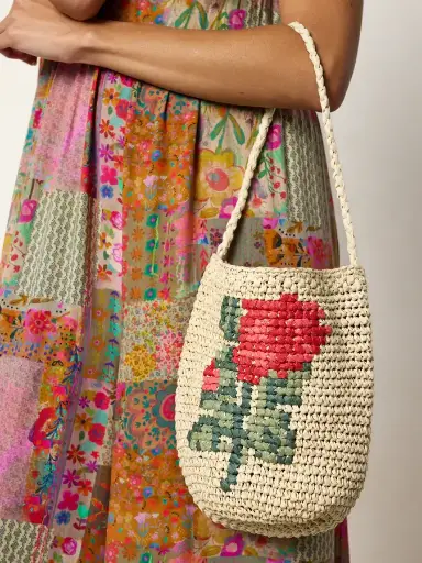[BAG000238] Cartera bordada en punto de Cruz Flora