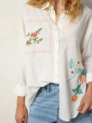 [TOP003055] Camisa Blanca 100% algodón Bordada a mano Small