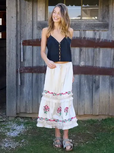 [SKRT001032] Flora Maxi Falda Small Fuchsia y Ivory Small