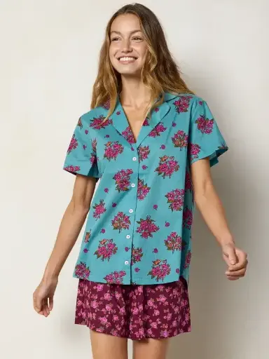 [PJS0000417] Camiseta Azul rosada algodon Pijama Small